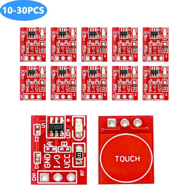 YTDMEN TTP223 Touch-Tastenmodul kapazitiver Einkanaliger selbstverriegelnder Touch-Schalter-Sensor in Rot für Arduino, 2,5–5,5 V - Bild 1
