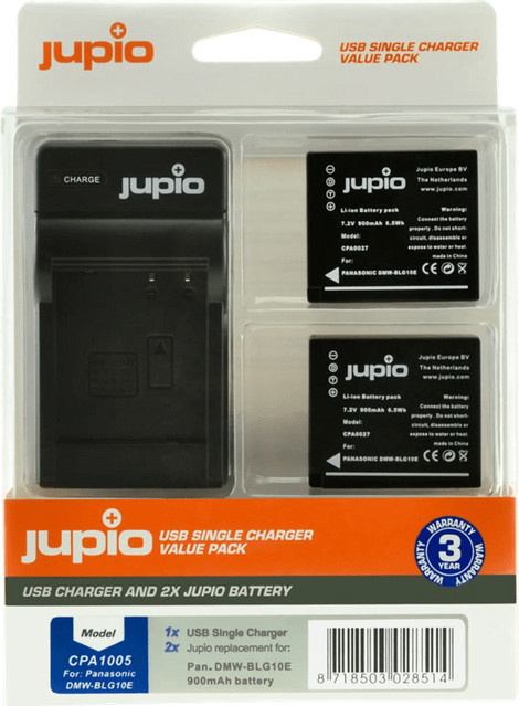 Jupio Akku-Kit mit 2x DMW-BLG10E Akkus und USB-Einzeladapter in Schwarz - Bild 1