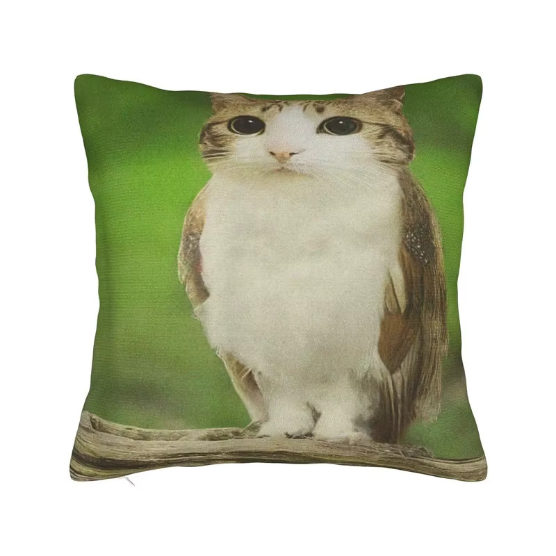 VIKAMA Kreativer Kissenbezug mit Tier-Patchwork-Print, Eulen- und Katzenmuster, quadratisch, Breite: 30 cm, Höhe: 30 cm - Bild 2