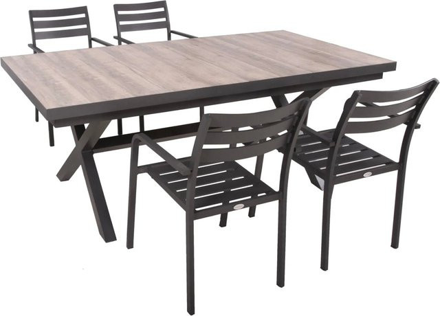 DELUKE Garten-Sitzgruppe JANA 5-tlg. aus Aluminium und Keramik in Eiche-Optik Grau - Bild 1