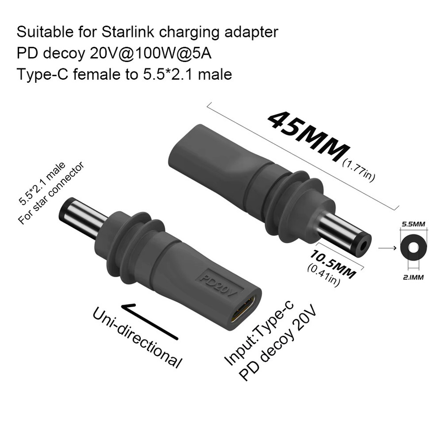 ALLOYSEED Stromkabel Leitungsadapter für Starlink Mini Gen 3, Wasserdichter USB-C zu DC Konverter, 100 W, Schwarz - Bild 6