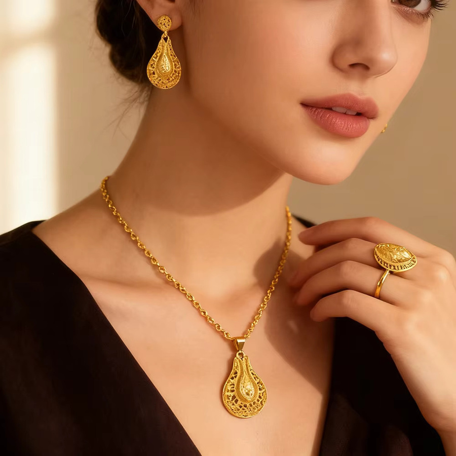 YM Schmuckset 18K Vergoldet, Ohrringe, Halskette, Ring, Damen - Bild 3