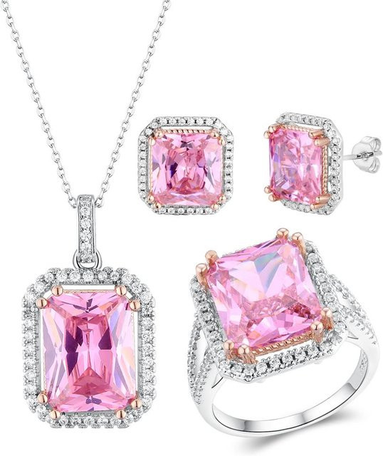 Wucifang Jewelry Schmuck Set, 925 Silber, Rosa Quarz, Zirkonia, Damen - Bild 1