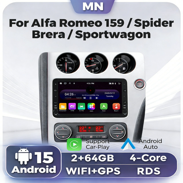 NAVIFANS Autoradio mit 7 Zoll Touchscreen, 2 GB RAM + 64 GB Speicher, Carplay, GPS und Wifi für Alfa Romeo 159 Brera Spider Sportwagon, Schwarz - Bild 1