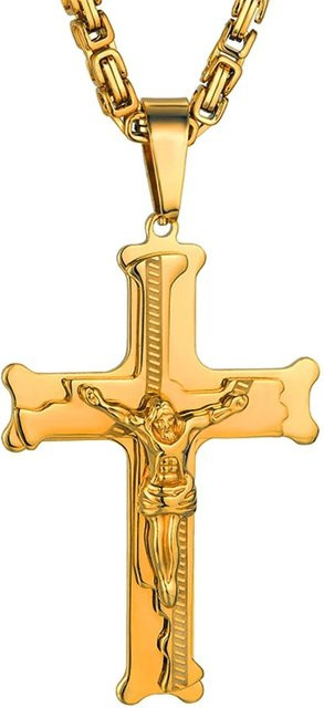 MAGIC ZONE Halskette Edelstahl, Gold, Kreuz Anhänger, Herren - Bild 1