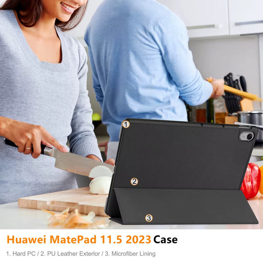 Smart Case für Huawei MatePad 11,5 Zoll 2023, zusammenklappbarer Flip-Lederständer mit automatischem Schlafmodus, Tablet-Abdeckung in Schwarz - Bild 4