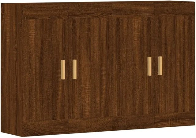 Set aus 2 vidaXL Wandschränken in Braun mit Eichen-Optik und Glastüren aus Holzwerkstoff und Eukalyptus, B/T/H: 90 x 34 x 69,5 cm - Bild 1