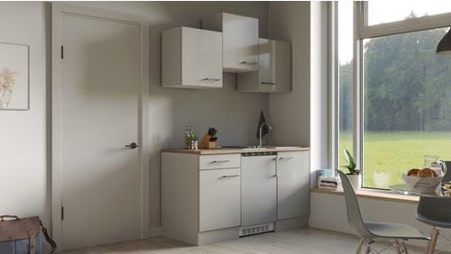 Flex-Well Singleküche Lund in Lichtgrau und Rauchgrau mit Elektrogeräten, B/T/H: 150 x 57 x 215 cm - Bild 1