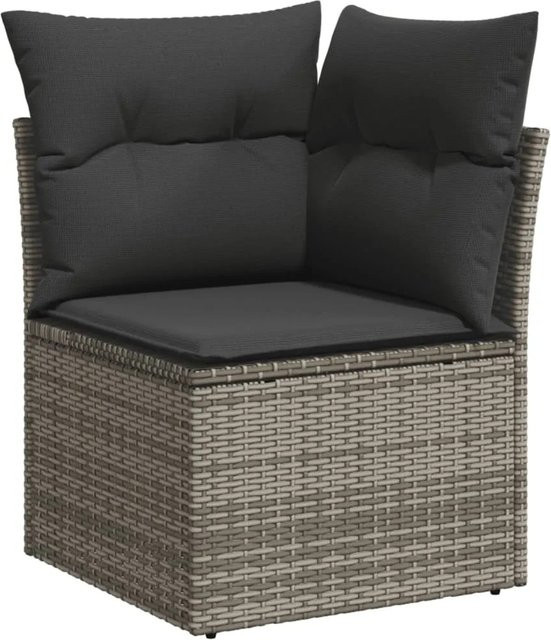 vidaXL 10-tlg Garten-Sofagarnitur Modell 60 aus Poly Rattan in Grau mit Kissen und L-Form - Bild 1