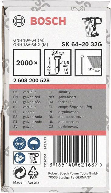 Bosch Stauchkopfnägel SK64-20 verzinkt, Länge: 32 mm, 2000 Stück - Bild 1