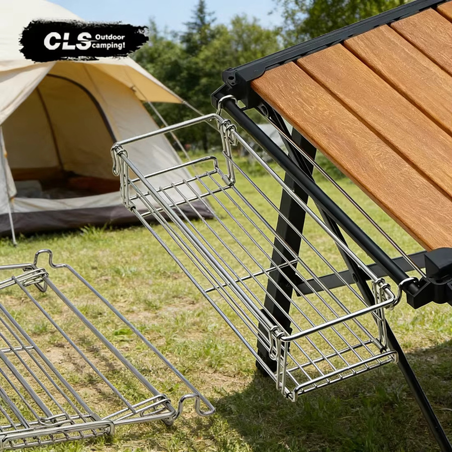 CLS Outdoor Seitenstauraum-Gestell aus Edelstahl in Silber als klappbare Tisch-Erweiterungshalterung für Camping und BBQ - Bild 2
