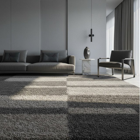 Hochflorteppich WERFEN von Kadima Design, kariert, Taupe/Beige/Grau, B/T: 140 x 200 cm