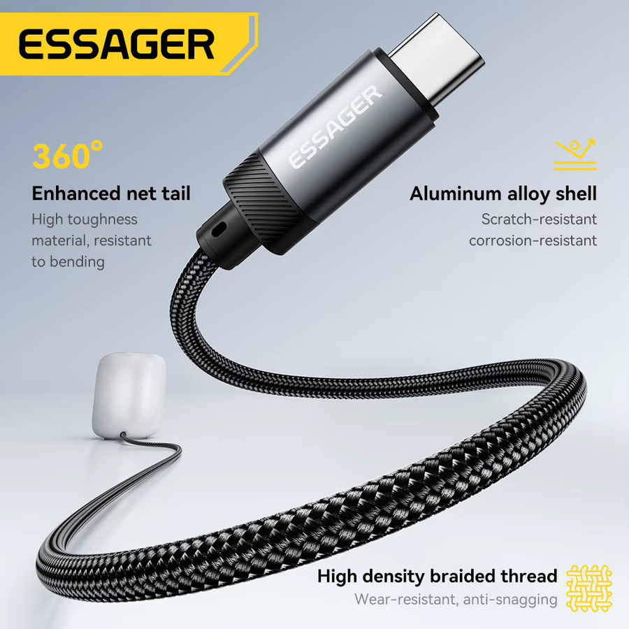 Essager USB Typ C auf 3,5 mm Klinke Aux-Audiokabel, USB A Adapter für Telefon, Auto, Kopfhörer, PC und Tablet, Schwarz - Bild 5