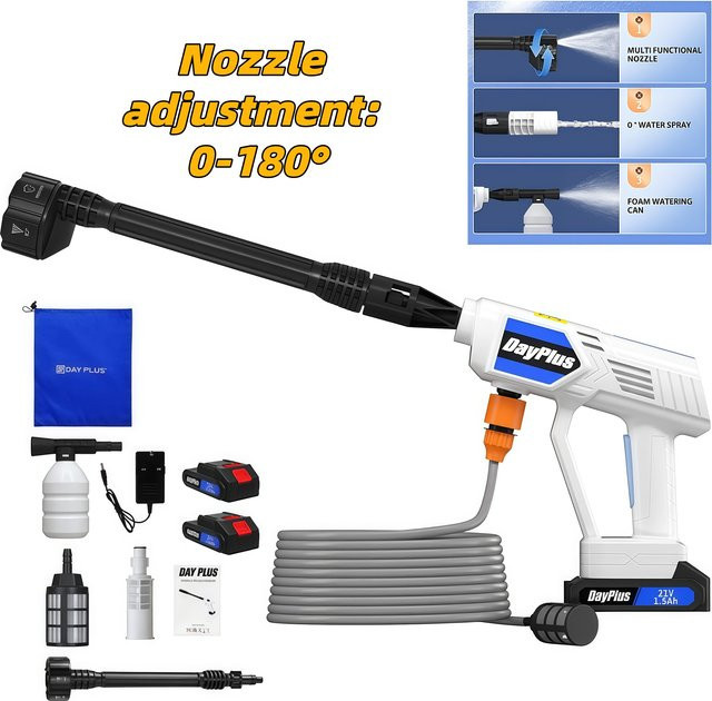 BRIEFNESS Akku Hochdruckreiniger 21V mit 2 Akkus und Schnellladegerät, 300 Bar tragbarer Reiniger für Auto und Garten mit Schaumdüse, Filterkorb und 5m Wasserschlauch - Bild 1