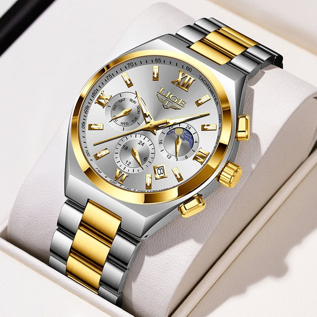 LIGE Armbanduhr Chronograph, Quarz, Edelstahl, Silber, Bicolor, Damen - Bild 1