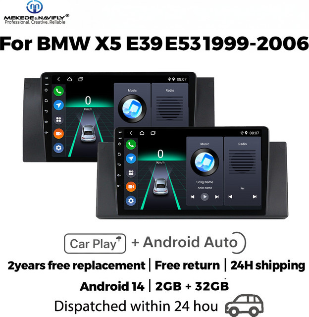 NAVIFANS 9-Zoll IPS-Touchscreen Autoradio für BMW 5 E39 E53 X5 1995-2006 mit Wireless Carplay, Android Auto, GPS und Bluetooth in Schwarz - Bild 1