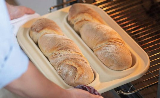 Keramische Backplatte für Baguettes in Beige und Braun, B/T/H: 49,0 x 33,0 cm - Bild 1