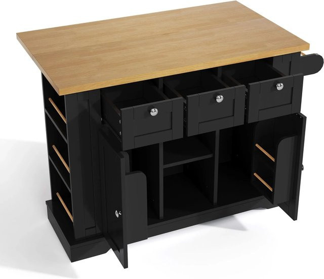 okwish Küchenwagen in Schwarz mit klappbarer Arbeitsplatte, Schublade und Gewürzregal, B/T/H: 132 x 40 x 70-87 cm - Bild 1
