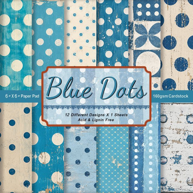 12 Stück Vintage Scrapbook-Papier in Blau mit gepunktetem Design für Junk Journaling, DIY-Bastelarbeiten und Collagen - Bild 1