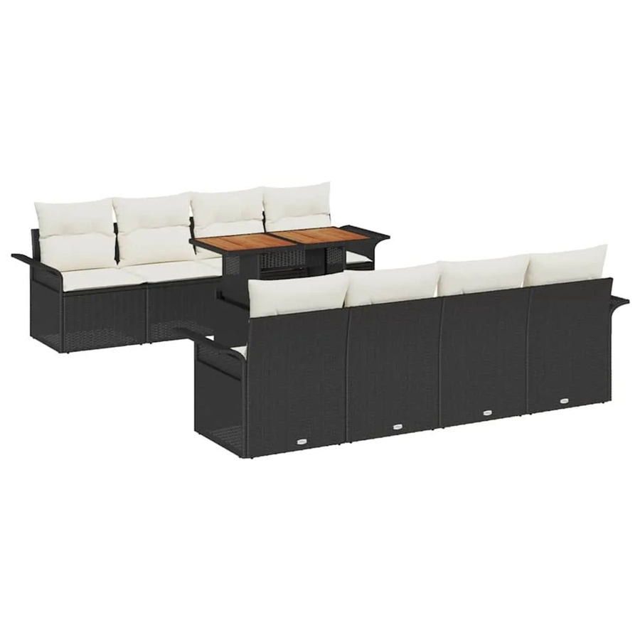 vidaXL Garten-Sofa-Set aus Poly Rattan und Stahl, 9-teilig, Schwarz - Bild 2
