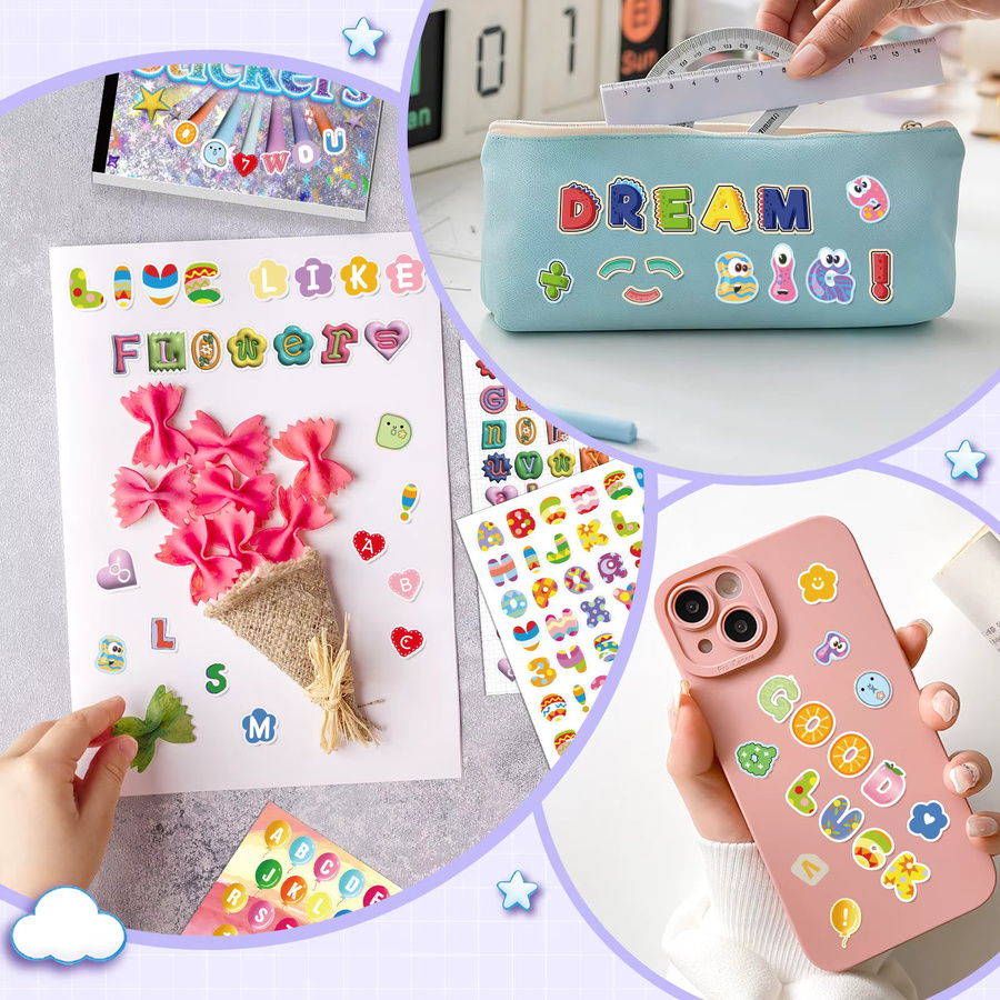 Buntes Alphabet-Aufkleber-Set mit Buchstaben und Zahlen für DIY-Basteln, Scrapbooking und Notizbücher, 5000+ Stück, Mehrfarbig - Bild 2