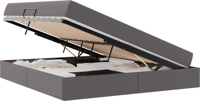vidaXL Aufbewahrungsbett mit Matratze aus Kunstleder und Metall in Grau, 2-teiliges Hybridbett mit Lift-up-Funktion, B/T/H: 160 x 204 x 43,5 cm - Bild 1