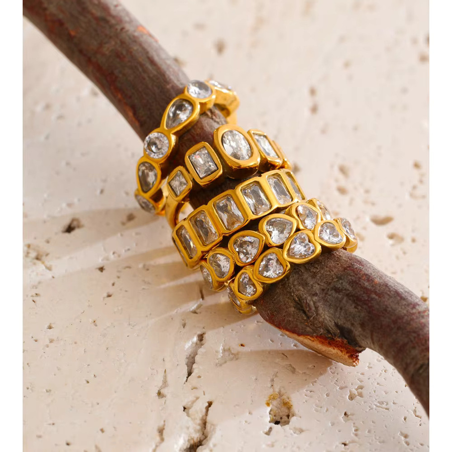 Yhpup Edelstahl-Ring, Zirkonia, Gold, Größe 678, Unisex - Bild 2