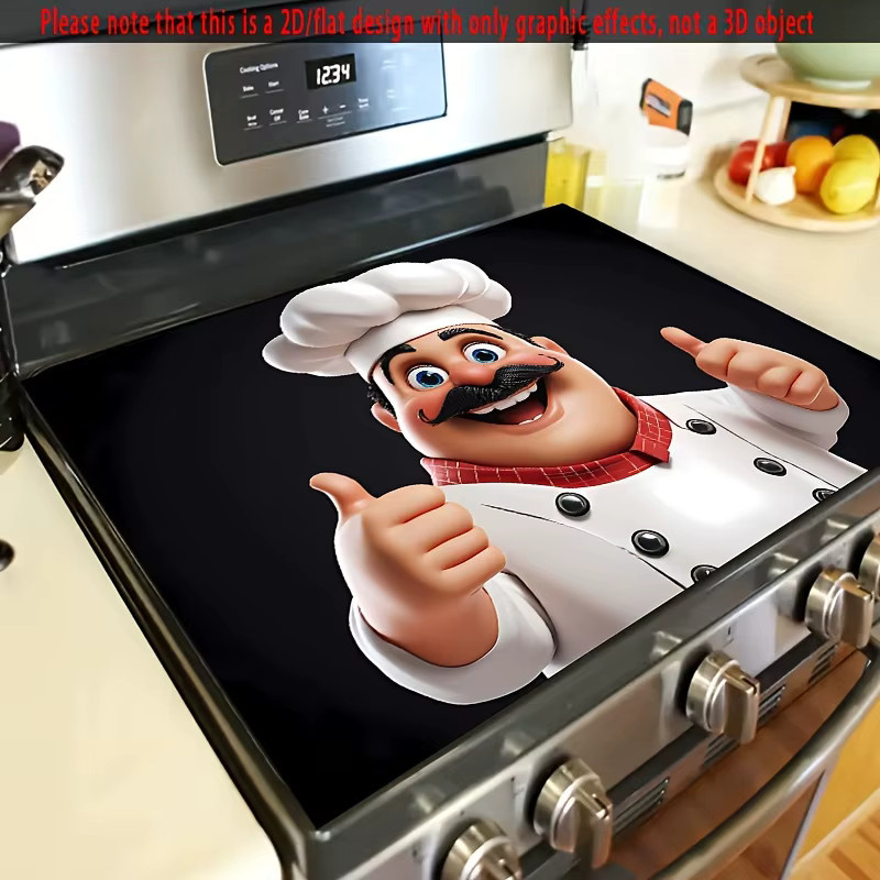 VIKAMA Cartoon Chef Herdschutzmatte und Entwässerungspad für Ofen und Waschmaschine, Mehrfarbig - Bild 2