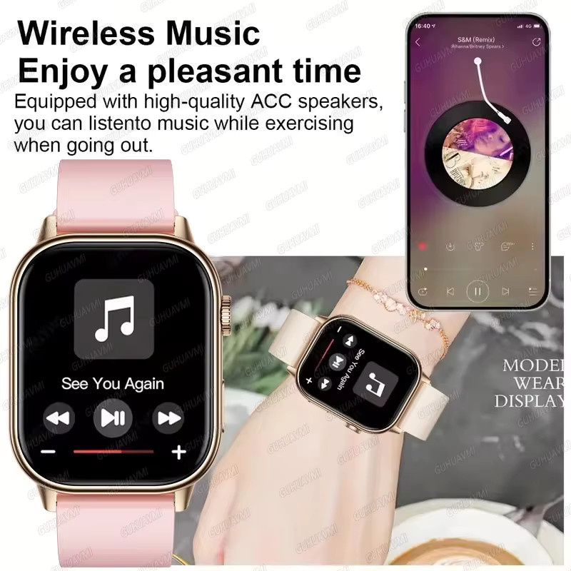GUHUAVMI Smartwatch für Damen mit GPS, Bluetooth-Anruf-Funktion und 5 ATM Wasserdichtigkeit, Schwarz oder Pink - Bild 6