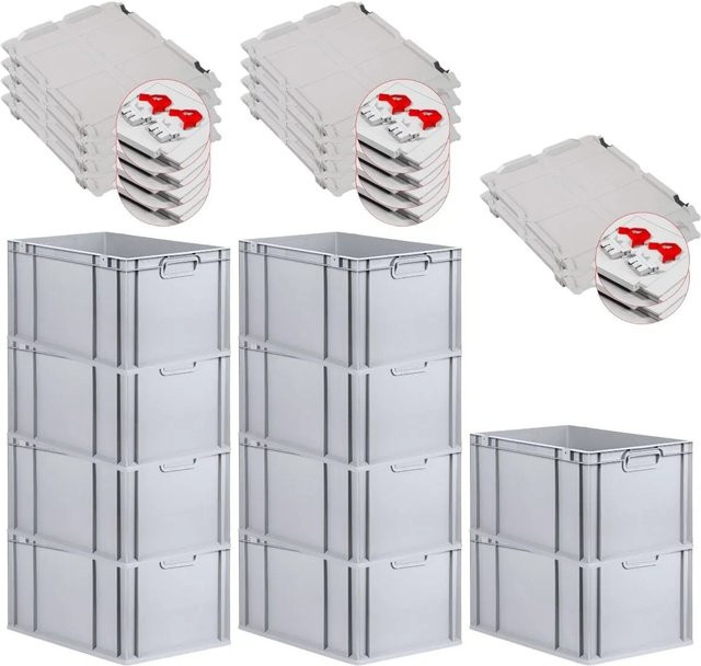 PROREGAL SuperSparSet 10x Eurobox NextGen Grip in Grau mit Scharnierdeckel und roten Schiebeschnappverschlüssen, verstärkte Wände, H x B x T: 32 x 40 x 60 cm - Bild 1