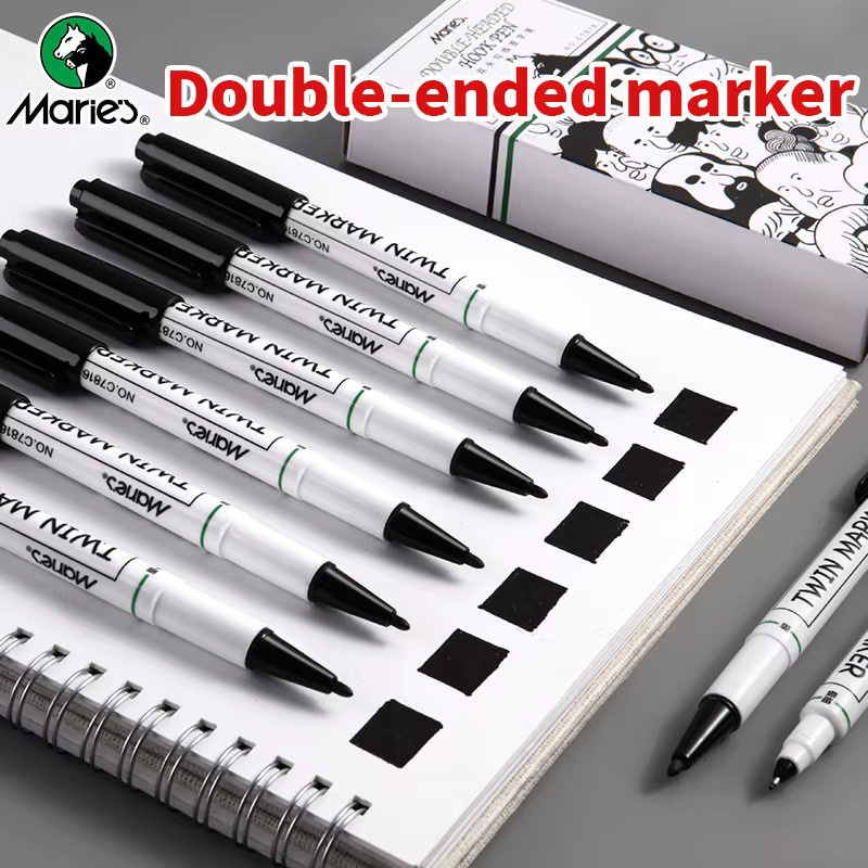 Marie's Doppelköpfige Permanentmarker Set, 12 Stück, Mehrfarbig, Schnelltrocknende Fineliner für Papier, Stahl, Glas und Stoff - Bild 2
