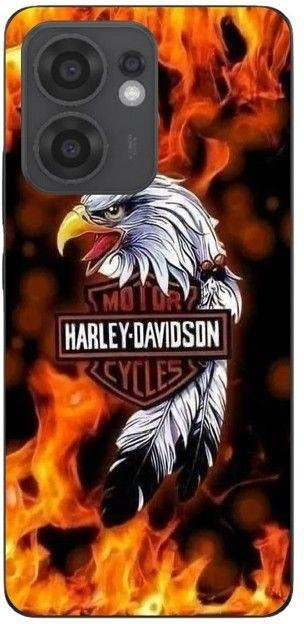 Manicase Handyhülle für Oppo Reno 13F Harley Davidson Adler Feuer in Schwarz - Bild 1