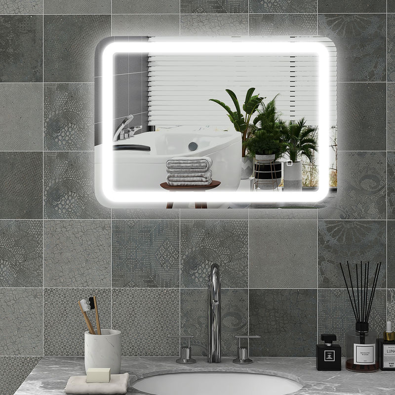HOMCOM LED Badspiegel mit Beleuchtung und Touchschalter, Silber, B: 70 cm, H: 90 cm - Bild 2