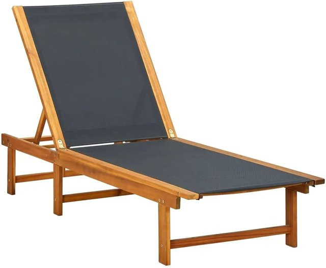 vidaXL Sonnenliege aus Akazienholz und Textilene in Schwarz, B/T/H: 200 x 66 x 34 cm - Bild 1