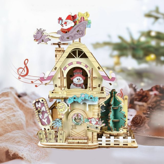 Chriyungel Weihnachts-Spieluhr, 3D-Holzpuzzles, rotierende Modellbausätze - Bild 1
