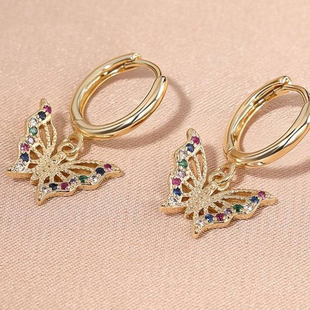 Huitan Schmetterlings-Tropfenohrringe, Gold, Zirkonia, Damen - Bild 1