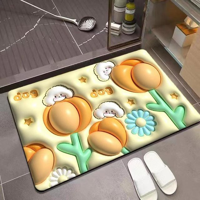 Saugfähige Badezimmermatte mit Cartoon 3D-Muster in Gelb, rutschfest und schnelltrocknend, B/H: 60 x 40 cm - Bild 1