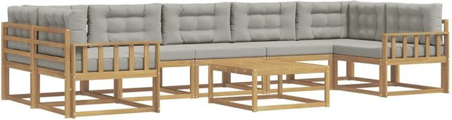 vidaXL Outdoor-Sofagarnitur L-Form aus Akazienholz mit Kissen und Couchtisch in Weiß und Grau - Bild 1