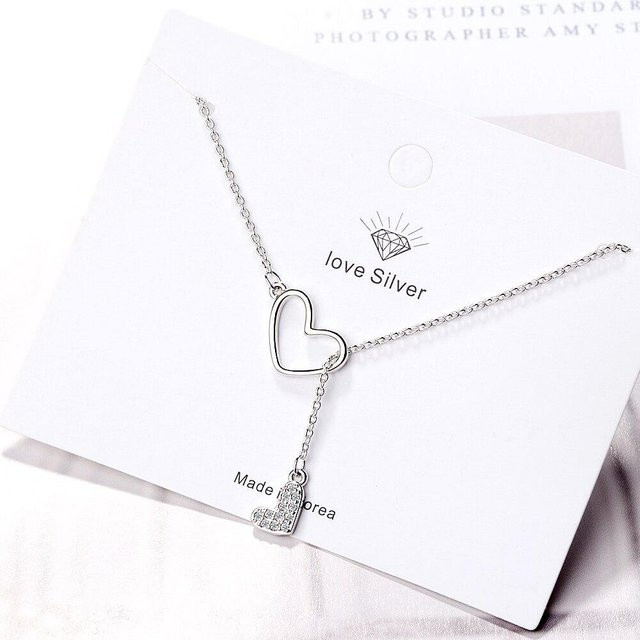 Allbestart Halskette 925 Silber, Doppel Liebe Herz, Zirkonia, Damen - Bild 1