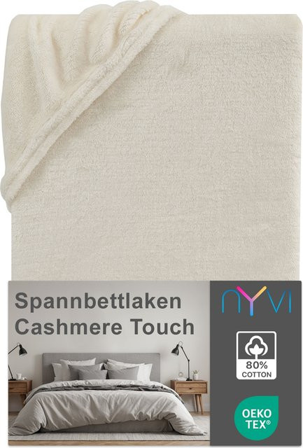 NYVI DreamScience Cashmere Touch Spannbettlaken aus Mikrofaser, Farbe: Beige, B/T: 100 x 200 cm, passend für Matratzen bis 22 cm Höhe - Bild 1