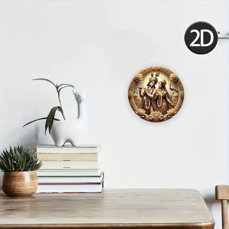 Potdemiel Vintage Wandkunst aus Metall mit indischem Gottheiten-Design, rund, wetterbeständig - Bild 4