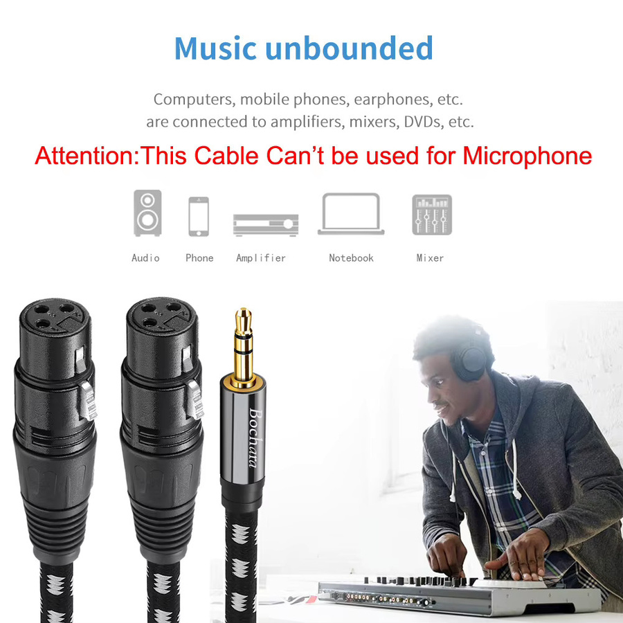 Bochara Audiokabel 3,5-mm-Klinke auf Dual-XLR-Buchse, geflochten und geschirmt, Schwarz - Bild 5