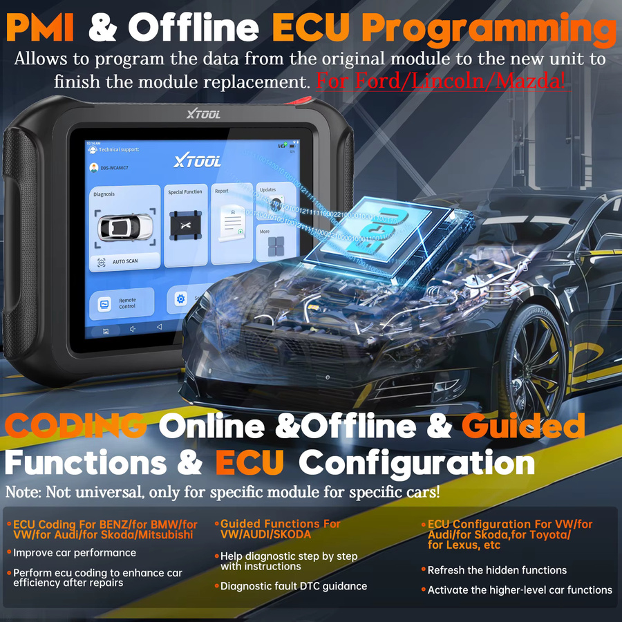 XTOOL D9S Autodiagnosetool in Schwarz mit ECU-Codierung, 45+ Resets, Schlüsselprogrammierung, FCA AutoAuth, DOIP und CANFD sowie Topologie-Funktion - Bild 5