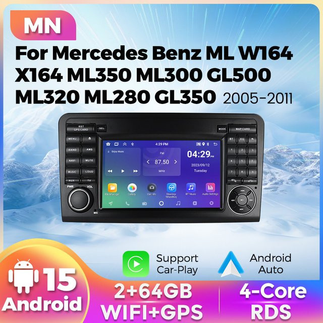 NAVIFANS Android 15 Autoradio mit Carplay für Mercedes Benz ML GL W164 X164, Schwarz - Bild 1