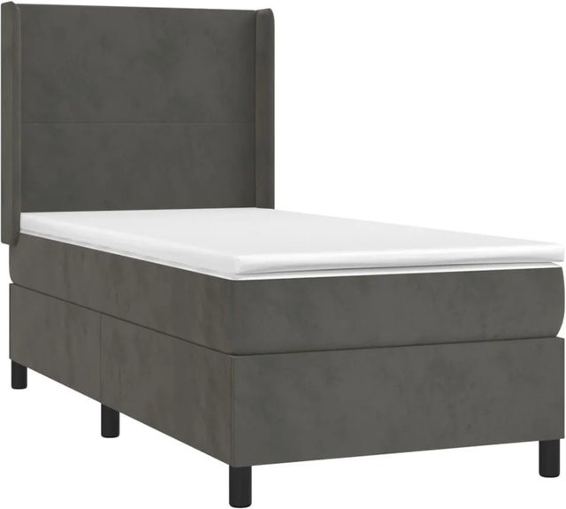 vidaXL Boxspringbett mit Matratze in Dunkelgrau, Hybridbett mit LED-Unterbettbeleuchtung und USB-Anschluss, Samt, B/T/H: 90 x 200 x 128 cm - Bild 1