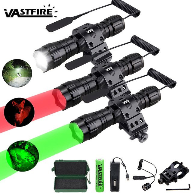 VASTFIRE 501B Taktisches Taschenlampen-Set mit LED in Grün, Rot, Weiß und UV 395 nm, leistungsstarke Jagd-Laterne mit 18650-Batterie - Bild 1
