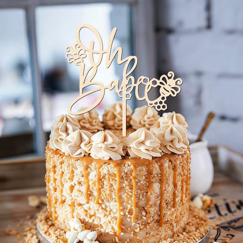 YOMDID Tortenaufsatz aus Holz mit Biene in Braun, Frühlings-Bienen-Thema Kuchendekoration und Partyzubehör - Bild 2