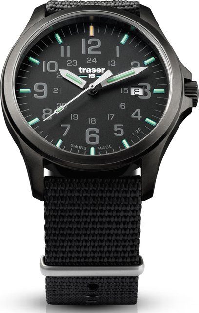 Traser Herrenuhr, Quarz, Edelstahl, 42 mm, Textil/NATO, Schwarz, 10 ATM - Bild 1