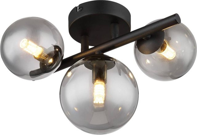 GLOBO Deckenleuchte Riha in Schwarz aus Metall mit Rauchglas, B/H: 20,8 x 28,3 cm - Bild 1