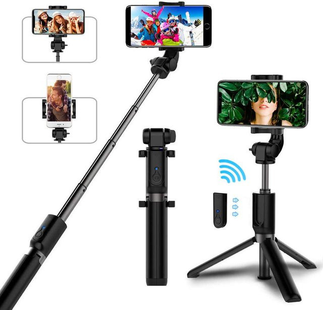 NYFundas Selfie Stick Stativ und Smartphone Halterung für iPhone, Samsung, Xiaomi und Huawei in Schwarz - Bild 1